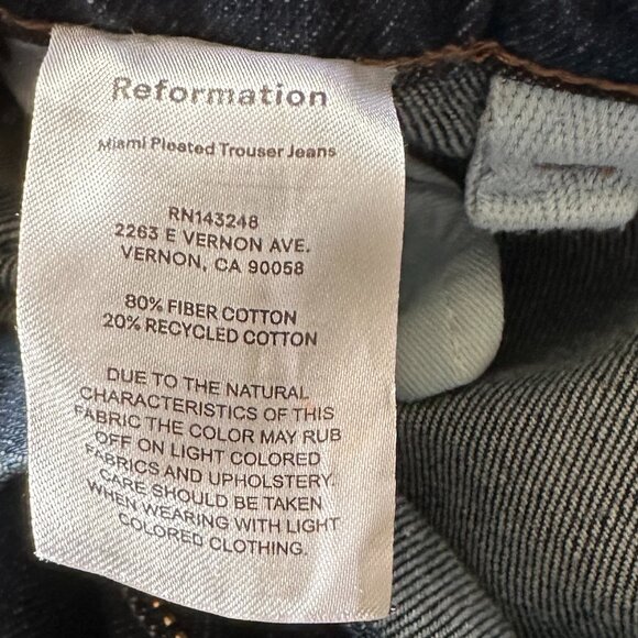 REFORMATION Women 27 Miami Pleated Trouser Jeans Denim Wide Leg - Picture 4 of 6